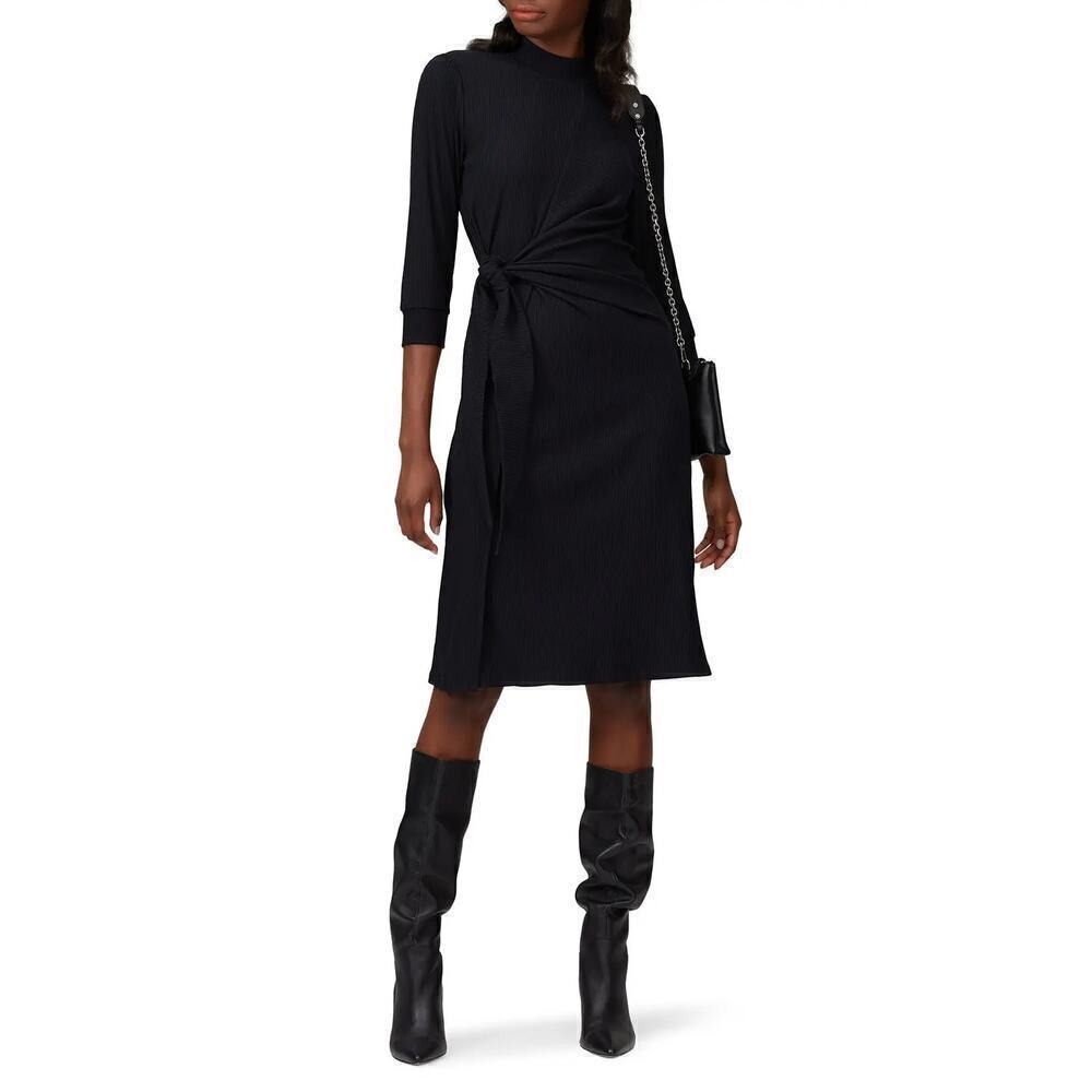 Kinly Tie Knot Dress Ribbed Jersey 3/4 Sleeve Sheath Midi Black Size Small